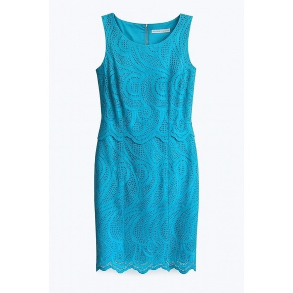 Antonio Melani Cerulean Blue Lace Sheath Dress Size 0 Wedding Guest Scallop hem